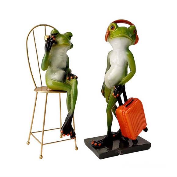 SET OF 2 COLLECTIBLE FROGS 9 inch RESIN SCULPTURE FIGURINE STATUES 🐸BRAND NEW - Picture 5 of 10